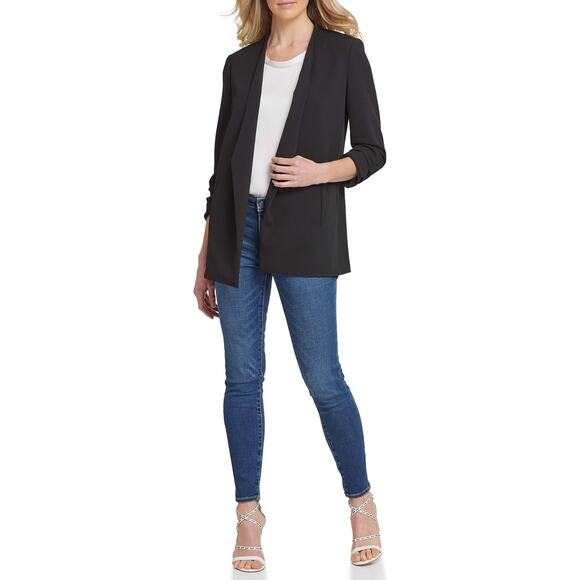 DKNY Women's XL Black Missy Foundation Shawl Open Jacket Ruched Sleeve OS27-30 - Picture 1 of 9